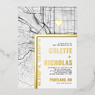 Portland Love Locator   Stad thema bruiloft Folie Uitnodiging