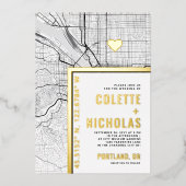 Portland Love Locator | Stad thema bruiloft Folie Uitnodiging (Voorkant)