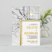 Portland Love Locator | Stad thema bruiloft Folie Uitnodiging (Staand Voorkant)