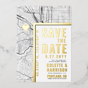 Portland Love Locator   Trouw Save the Date Folie Uitnodiging