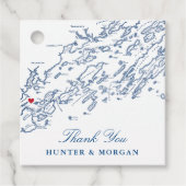 Portland Maine Casco Bay Kaart Marineblauw Bruilof Bedankjes Labels (Voorkant)