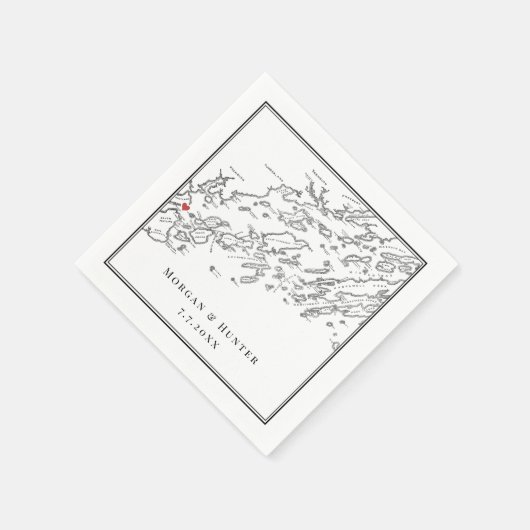 Portland Maine Casco Bay Kaart Zwart Elegant Huwel Servet (Hoek)