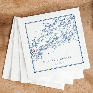 Portland Maine Casco Bay Map Navy Elegant Wedding Servet