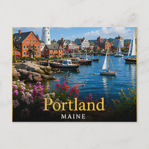 Portland Maine Haven, Vuurtorens & New England Briefkaart