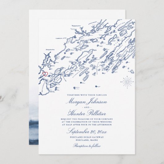 Portland Maine kaart bruiloft uitnodiging (Voorkant / Achterkant)