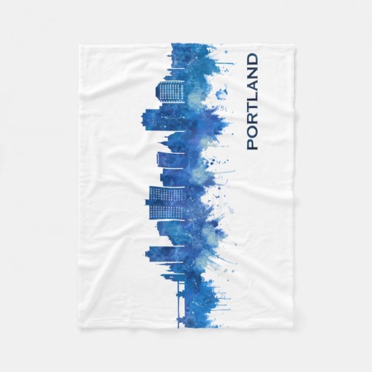 Portland Maine Skyline Blue Fleece Deken (Voorkant)