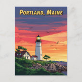 Portland Maine vuurtoren bij zonsondergang Briefkaart (Voorkant)