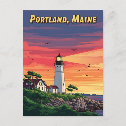 Portland Maine vuurtoren bij zonsondergang Briefkaart (Voorkant)