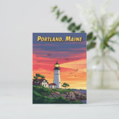 Portland Maine vuurtoren bij zonsondergang Briefkaart (Staand voorkant)