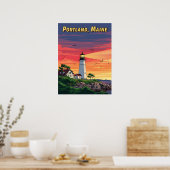 Portland Maine vuurtoren bij zonsondergang Poster (Keuken)