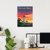 Portland Maine vuurtoren bij zonsondergang Poster (Thuiskantoor)