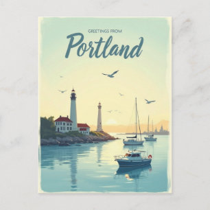 Portland, Maine – Vuurtorens & Waterfront vintage Briefkaart