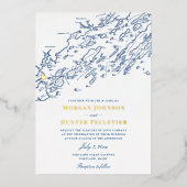 Portland Maine Wedding Elegant Navy and Gold Folie Uitnodiging (Voorkant)