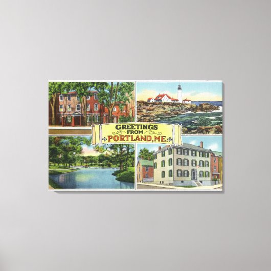 Portland, MaineGreetings Van met Schilderachtig Canvas Afdruk (Voorkant)
