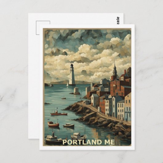 Portland ME Abstract grafisch ontwerp geïnspireerd Briefkaart (Voorkant / Achterkant)