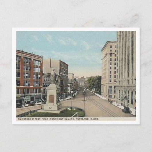 Portland ME, Congres St, Monument Square 1920 Briefkaart (Voorkant)