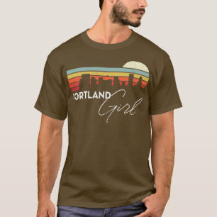 Portland Meisje Retro Zonsondergang Stad Silhouet T-shirt