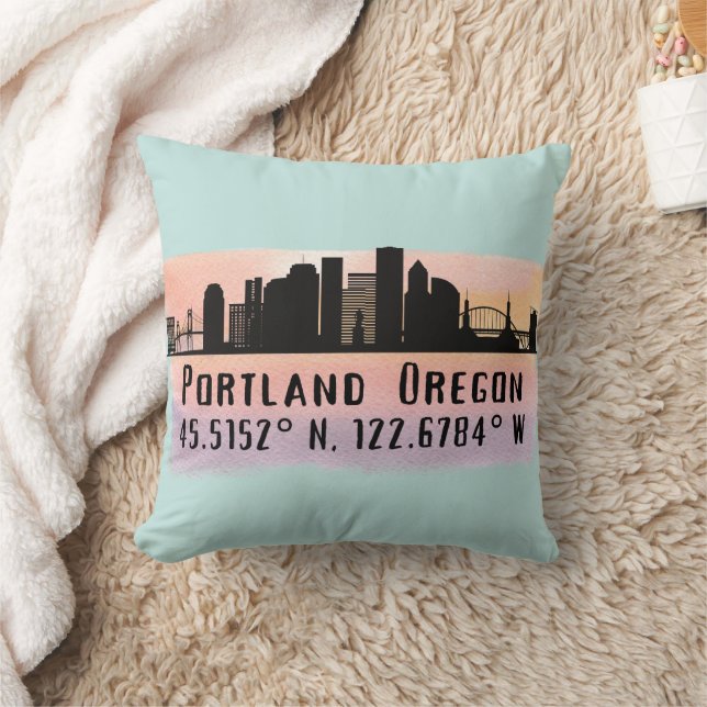 Portland OF City Skyline Latitude en Lengtegraad Kussen (Deken)