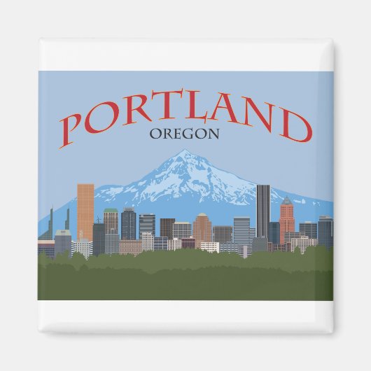 Portland OF stad downtown skyline met Mt Hood Magneet (Voorkant)