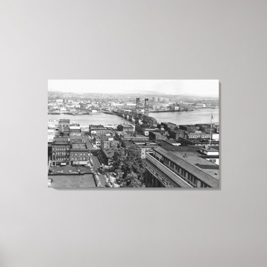 Portland, OF Uitzicht van City en Hawthorne Bridge Canvas Afdruk (Voorkant)
