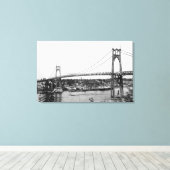 Portland, OF Uitzicht van St. John Bridge over Canvas Afdruk (Insitu (Houten vloer))