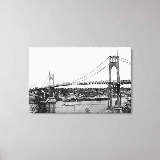 Portland, OF Uitzicht van St. John Bridge over Canvas Afdruk (Voorkant)