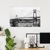 Portland, OF Uitzicht van St. John Bridge over Poster (Thuiskantoor)