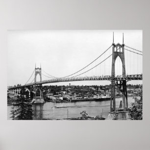 Portland, OF Uitzicht van St. John Bridge over Poster