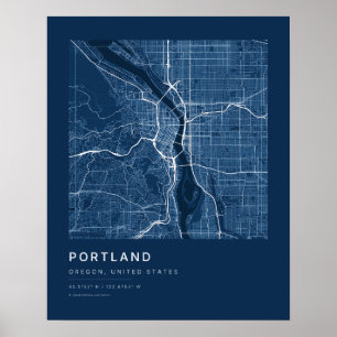 Portland OR Navy Blue Stadskaart Kunstprint Poster