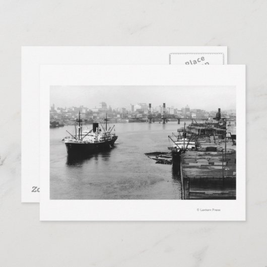 Portland, OR Uitzicht Lumber Wharf en Ocean Liner Briefkaart (Voorkant / Achterkant)