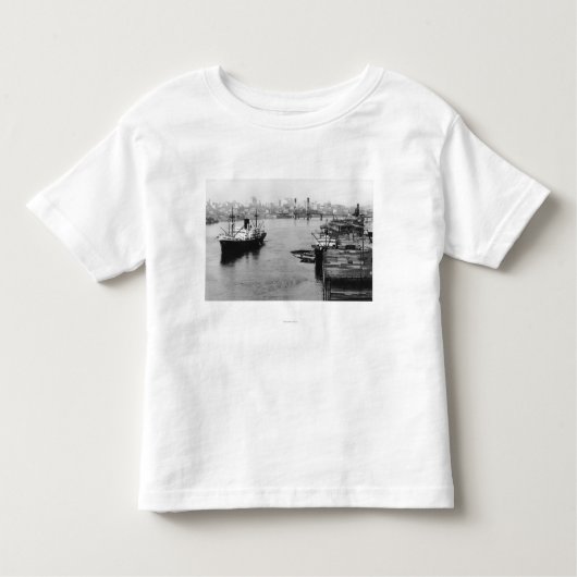 Portland, OR Uitzicht Lumber Wharf en Ocean Liner Kinder Shirts (Voorkant)
