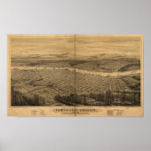 Portland Oregon 1879 Antiek Panoramische Kaart Poster (Voorkant)