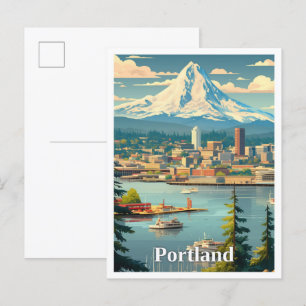 Portland Oregon Art Vintage Travel Illustratie Briefkaart