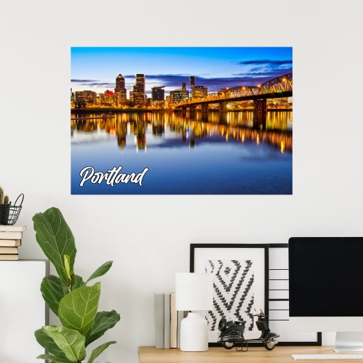 Portland, Oregon, bij zonsondergang Poster (Thuiskantoor)