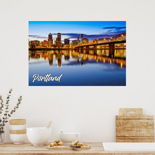 Portland, Oregon, bij zonsondergang Poster (Keuken)