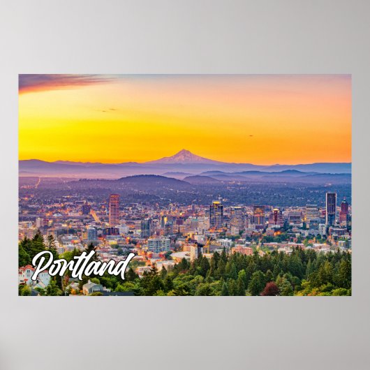 Portland, Oregon, bij zonsondergang Poster (Voorkant)