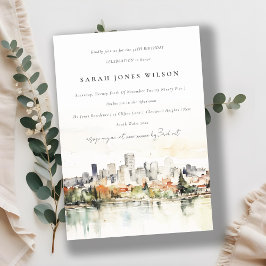 Portland Oregon City Scape Waterverf Verjaardag Kaart