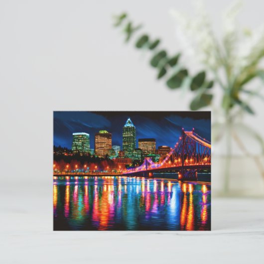 Portland Oregon City skyline schilderij Briefkaart (Staand voorkant)