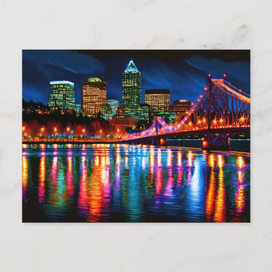 Portland Oregon City skyline schilderij Briefkaart (Voorkant)