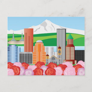 Portland Oregon Cityscape met Mount Hood en Roos Briefkaart