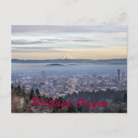 Portland Oregon Downtown Foggy Cityscape Skyline Briefkaart (Voorkant)