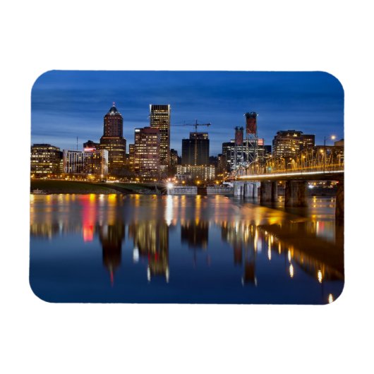 Portland Oregon Downtown Skyline op Blue Hour Magn Magneet (Horizontaal)