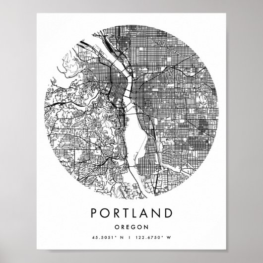 Portland Oregon Minimal Modern Circle Street Map Poster (Voorkant)