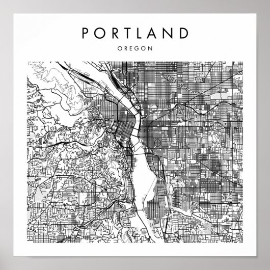 Portland Oregon Minimal Modern Street Map Poster (Voorkant)