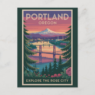 Portland Oregon Mount Hood Reis Kunst Vintage Briefkaart