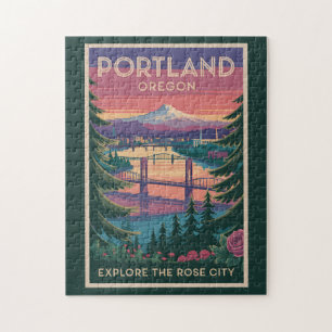 Portland Oregon Mount Hood Reis Kunst Vintage Legpuzzel