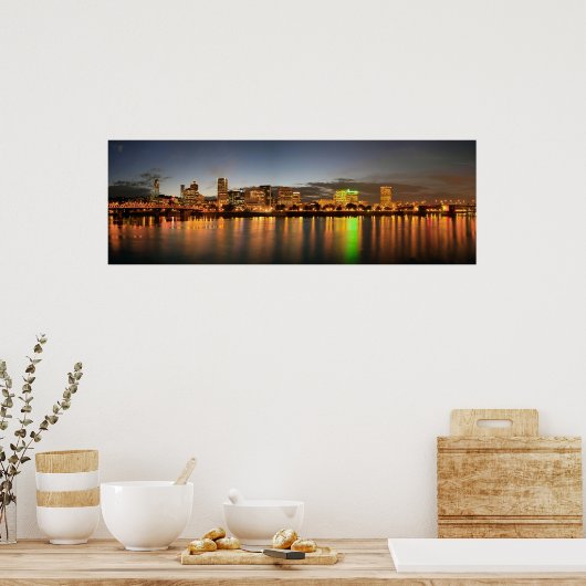 Portland Oregon Night Skyline Reflection Poster (Keuken)