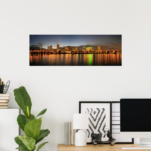 Portland Oregon Night Skyline Reflection Poster (Thuiskantoor)