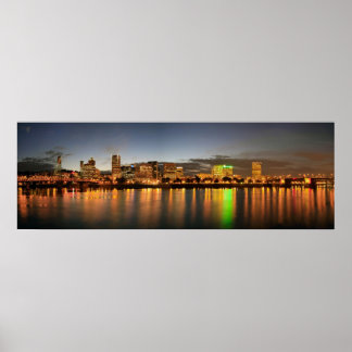 Portland Oregon Night Skyline Reflection Poster