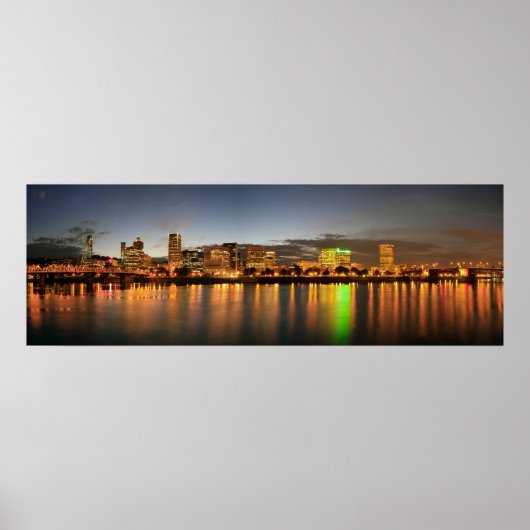 Portland Oregon Night Skyline Reflection Poster (Voorkant)
